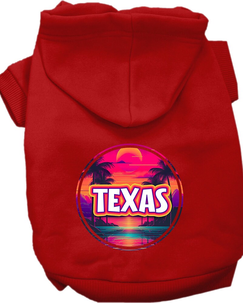 Sudadera con capucha serigrafiada para perros y gatos, para mascotas pequeñas y medianas (tallas XS a XL), "Texas Neon Beach Sunset"