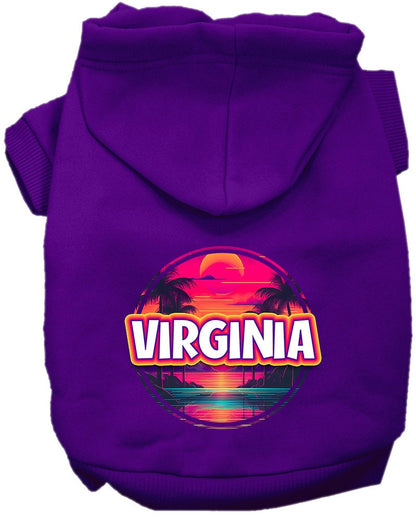 Pet Dog & Cat Screen Printed Hoodie for Small to Medium Pets (Sizes XS-XL), "Virginia Neon Beach Sunset"