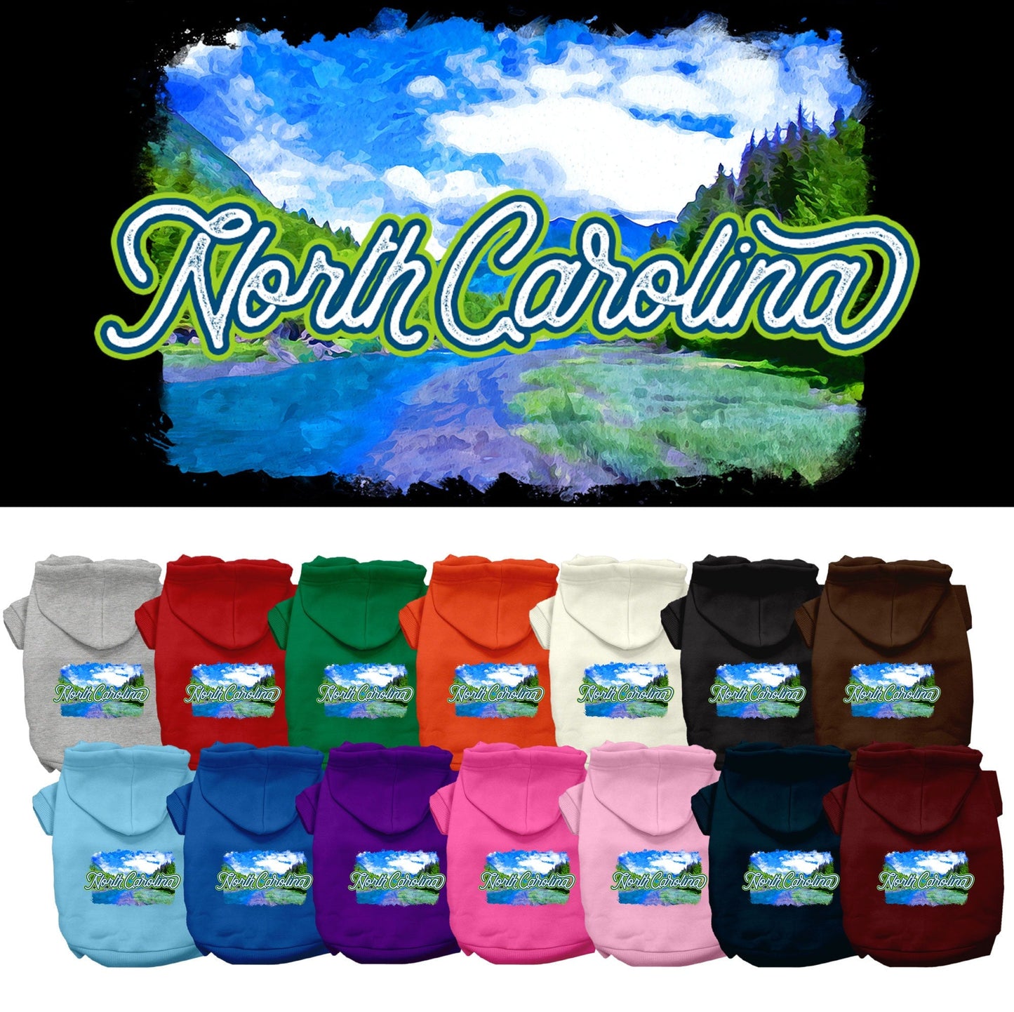 Pet Dog & Cat Screen Printed Hoodie for Medium to Large Pets (Sizes 2XL-6XL), "North Carolina Summer"