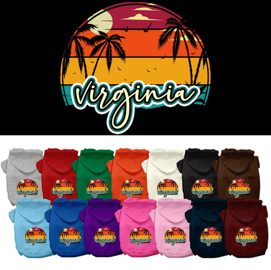 Sudadera con capucha serigrafiada para perros y gatos, para mascotas pequeñas y medianas (tallas XS a XL), "Virginia Retro Beach Sunset"