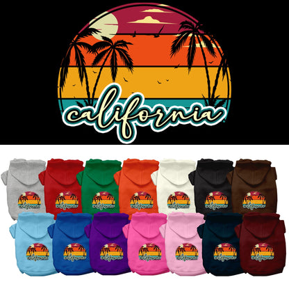 Sudadera con capucha serigrafiada para perros y gatos, para mascotas medianas y grandes (tallas 2XL-6XL), "California Retro Beach Sunset"