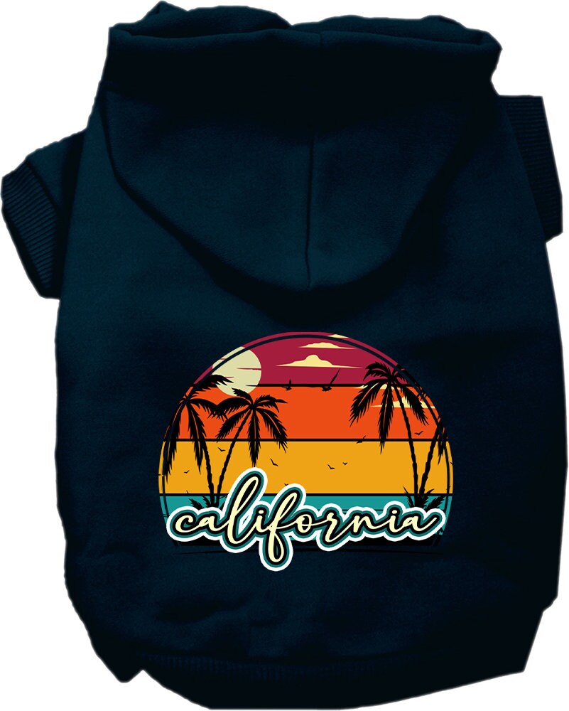 Sudadera con capucha serigrafiada para perros y gatos, para mascotas medianas y grandes (tallas 2XL-6XL), "California Retro Beach Sunset"