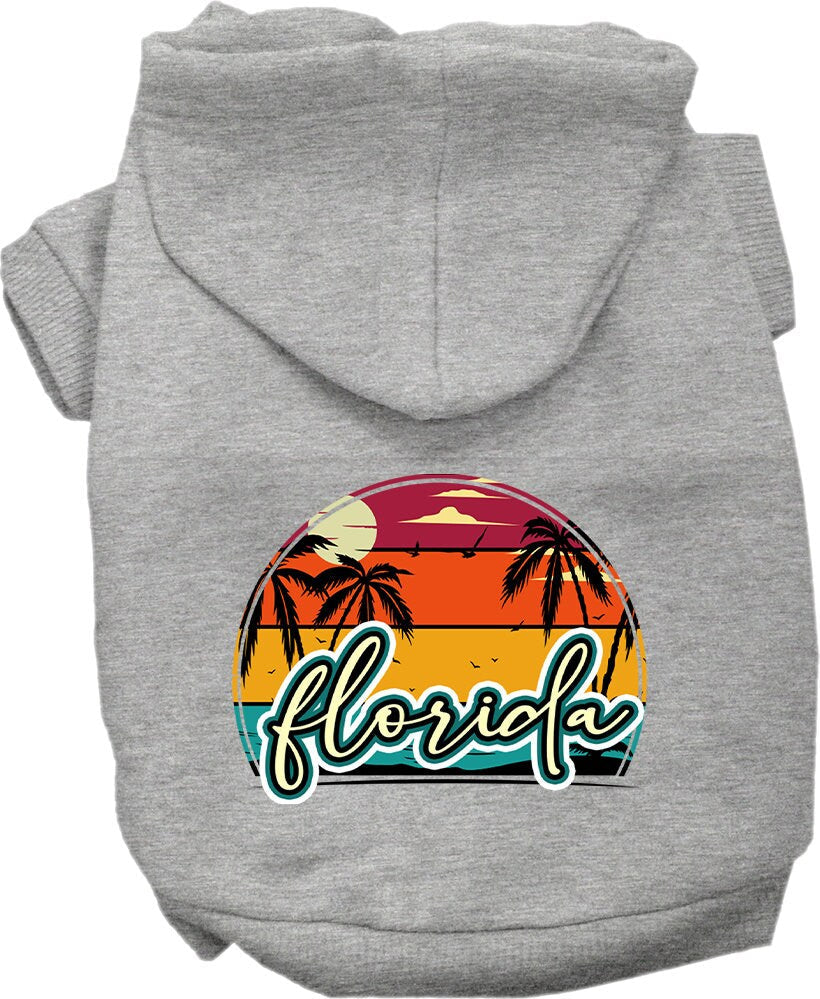 Sudadera con capucha serigrafiada para perros y gatos, para mascotas medianas y grandes (tallas 2XL-6XL), "Florida Retro Beach Sunset"