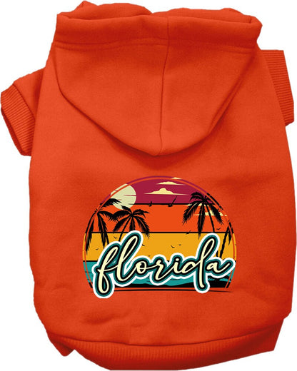 Sudadera con capucha serigrafiada para perros y gatos, para mascotas medianas y grandes (tallas 2XL-6XL), "Florida Retro Beach Sunset"