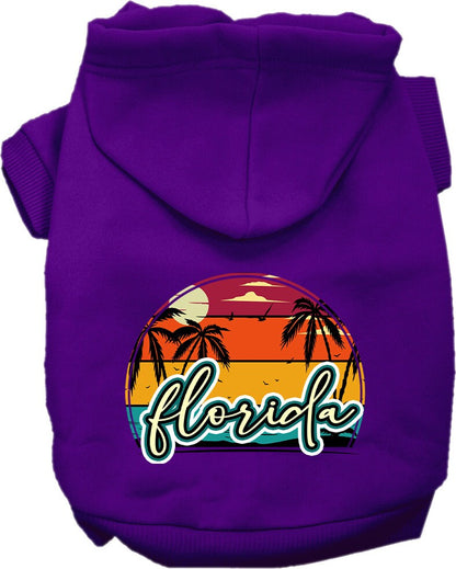 Sudadera con capucha serigrafiada para perros y gatos, para mascotas medianas y grandes (tallas 2XL-6XL), "Florida Retro Beach Sunset"