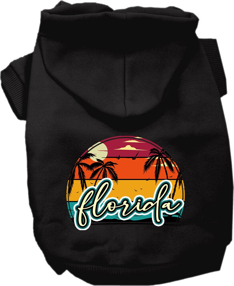 Sudadera con capucha serigrafiada para perros y gatos, para mascotas medianas y grandes (tallas 2XL-6XL), "Florida Retro Beach Sunset"