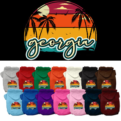 Sudadera con capucha serigrafiada para perros y gatos, para mascotas pequeñas y medianas (tallas XS a XL), "Georgia Retro Beach Sunset"