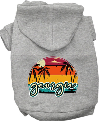 Sudadera con capucha serigrafiada para perros y gatos, para mascotas pequeñas y medianas (tallas XS a XL), "Georgia Retro Beach Sunset"