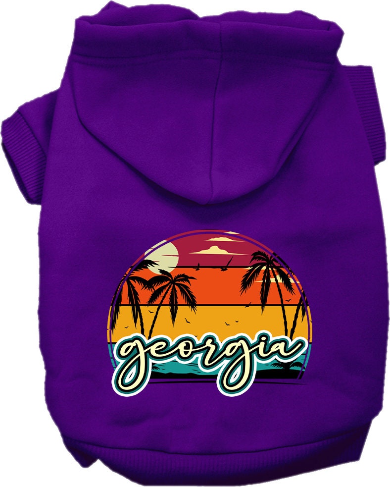 Sudadera con capucha serigrafiada para perros y gatos, para mascotas pequeñas y medianas (tallas XS a XL), "Georgia Retro Beach Sunset"