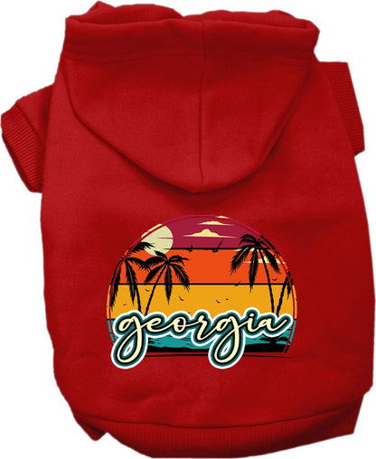 Sudadera con capucha serigrafiada para perros y gatos, para mascotas pequeñas y medianas (tallas XS a XL), "Georgia Retro Beach Sunset"