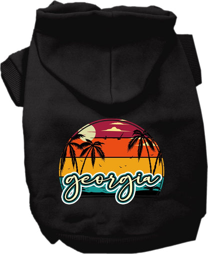 Sudadera con capucha serigrafiada para perros y gatos, para mascotas pequeñas y medianas (tallas XS a XL), "Georgia Retro Beach Sunset"