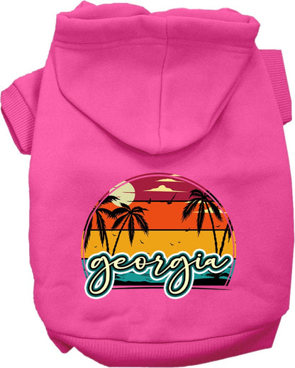 Sudadera con capucha serigrafiada para perros y gatos, para mascotas pequeñas y medianas (tallas XS a XL), "Georgia Retro Beach Sunset"