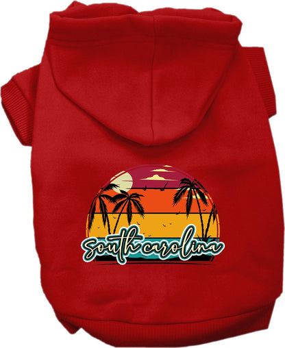 Sudadera con capucha serigrafiada para perros y gatos, para mascotas pequeñas y medianas (tallas XS a XL), "Puesta de sol retro en la playa de Carolina del Sur"