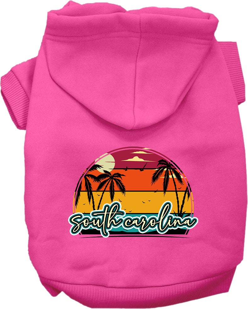 Sudadera con capucha serigrafiada para perros y gatos, para mascotas pequeñas y medianas (tallas XS a XL), "Puesta de sol retro en la playa de Carolina del Sur"