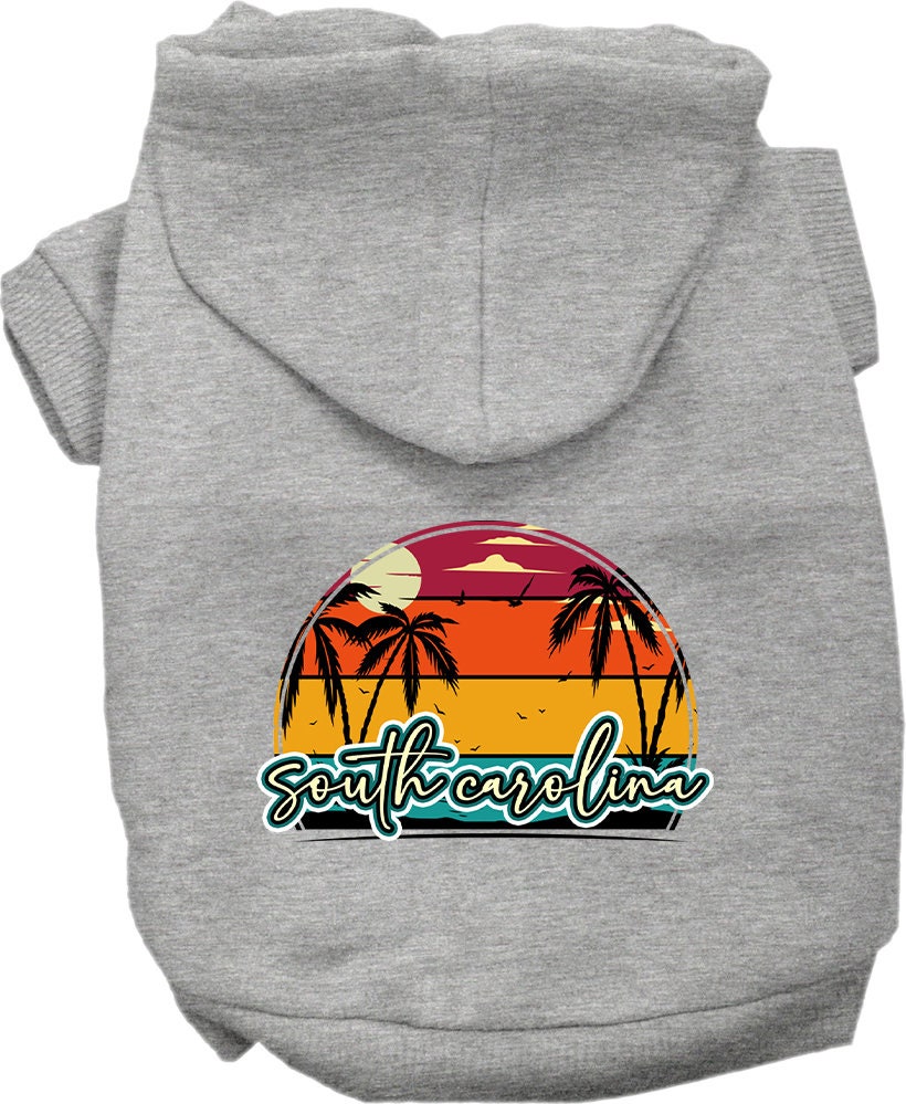 Sudadera con capucha serigrafiada para perros y gatos, para mascotas pequeñas y medianas (tallas XS a XL), "Puesta de sol retro en la playa de Carolina del Sur"