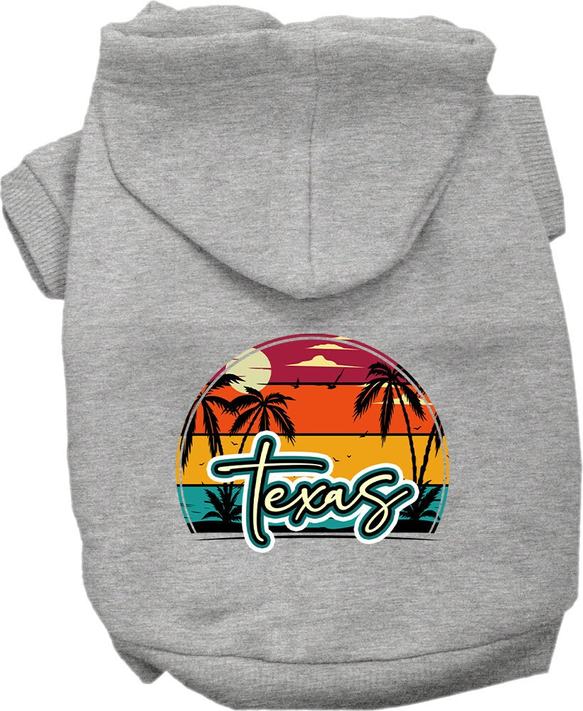 Sudadera con capucha serigrafiada para perros y gatos, para mascotas pequeñas y medianas (tallas XS a XL), "Texas Retro Beach Sunset"