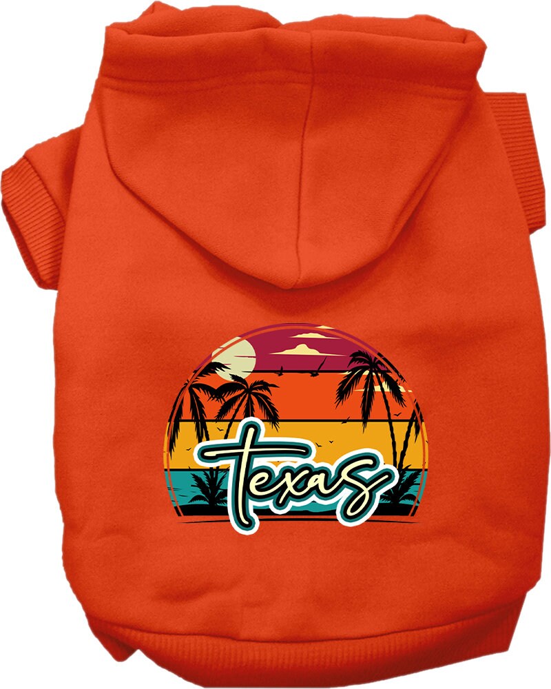 Sudadera con capucha serigrafiada para perros y gatos, para mascotas pequeñas y medianas (tallas XS a XL), "Texas Retro Beach Sunset"