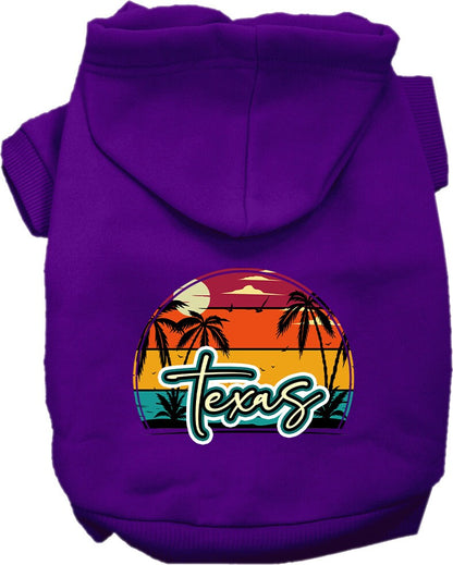 Sudadera con capucha serigrafiada para perros y gatos, para mascotas pequeñas y medianas (tallas XS a XL), "Texas Retro Beach Sunset"