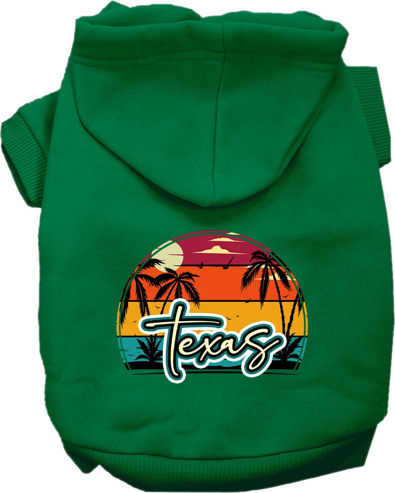 Sudadera con capucha serigrafiada para perros y gatos, para mascotas pequeñas y medianas (tallas XS a XL), "Texas Retro Beach Sunset"