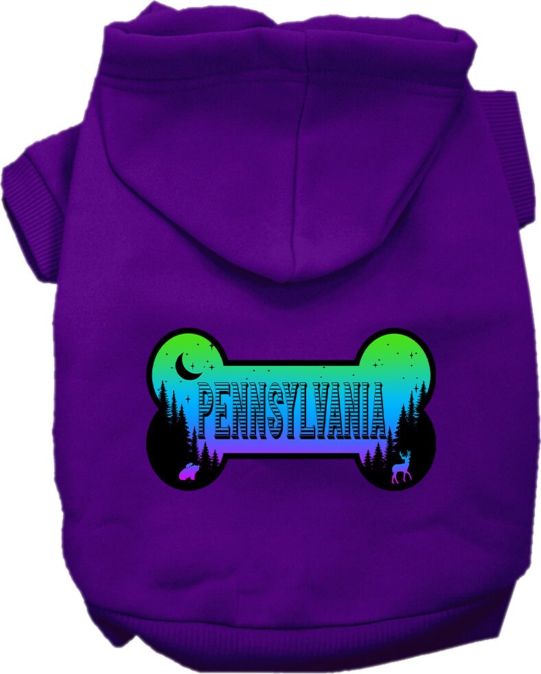 Sudadera con capucha serigrafiada para perros y gatos, para mascotas pequeñas y medianas (tallas XS a XL), "Pennsylvania Mountain Shades"