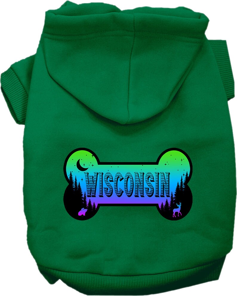 Sudadera con capucha serigrafiada para perros y gatos, para mascotas pequeñas y medianas (tallas XS a XL), "Wisconsin Mountain Shades"