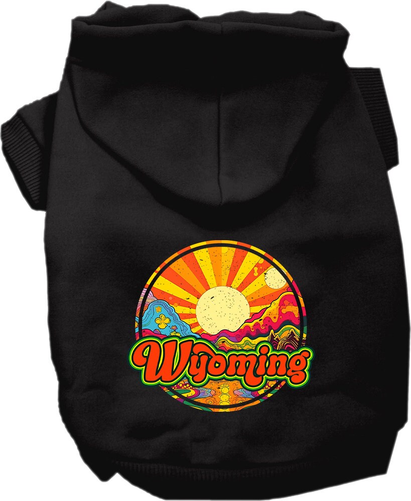 Sudadera con capucha serigrafiada para perros y gatos, para mascotas pequeñas y medianas (tallas XS a XL), "Wyoming Mellow Mountain"