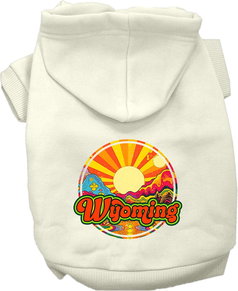 Sudadera con capucha serigrafiada para perros y gatos, para mascotas pequeñas y medianas (tallas XS a XL), "Wyoming Mellow Mountain"