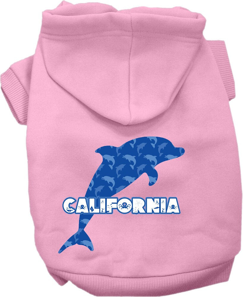 Sudadera con capucha serigrafiada para perros y gatos, para mascotas medianas y grandes (tallas 2XL-6XL), "California Blue Dolphins"