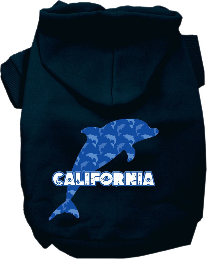 Sudadera con capucha serigrafiada para perros y gatos, para mascotas medianas y grandes (tallas 2XL-6XL), "California Blue Dolphins"