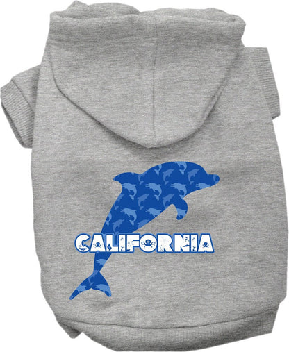 Sudadera con capucha serigrafiada para perros y gatos, para mascotas medianas y grandes (tallas 2XL-6XL), "California Blue Dolphins"