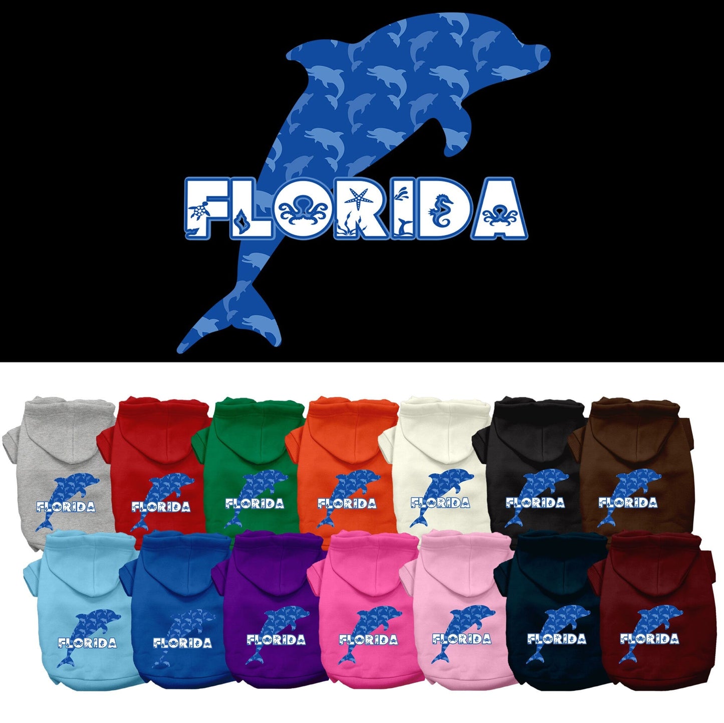 Sudadera con capucha serigrafiada para perros y gatos, para mascotas medianas y grandes (tallas 2XL-6XL), "Florida Blue Dolphins"