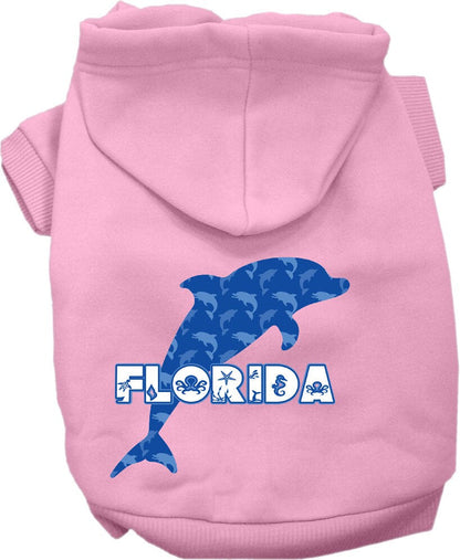 Sudadera con capucha serigrafiada para perros y gatos, para mascotas medianas y grandes (tallas 2XL-6XL), "Florida Blue Dolphins"