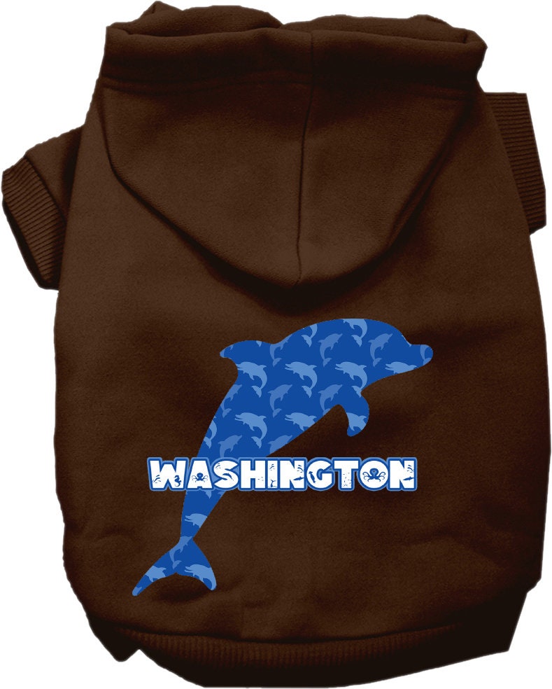 Sudadera con capucha serigrafiada para perros y gatos, para mascotas pequeñas y medianas (tallas XS a XL), "Washington Blue Dolphins"