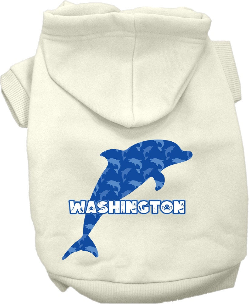 Sudadera con capucha serigrafiada para perros y gatos, para mascotas pequeñas y medianas (tallas XS a XL), "Washington Blue Dolphins"