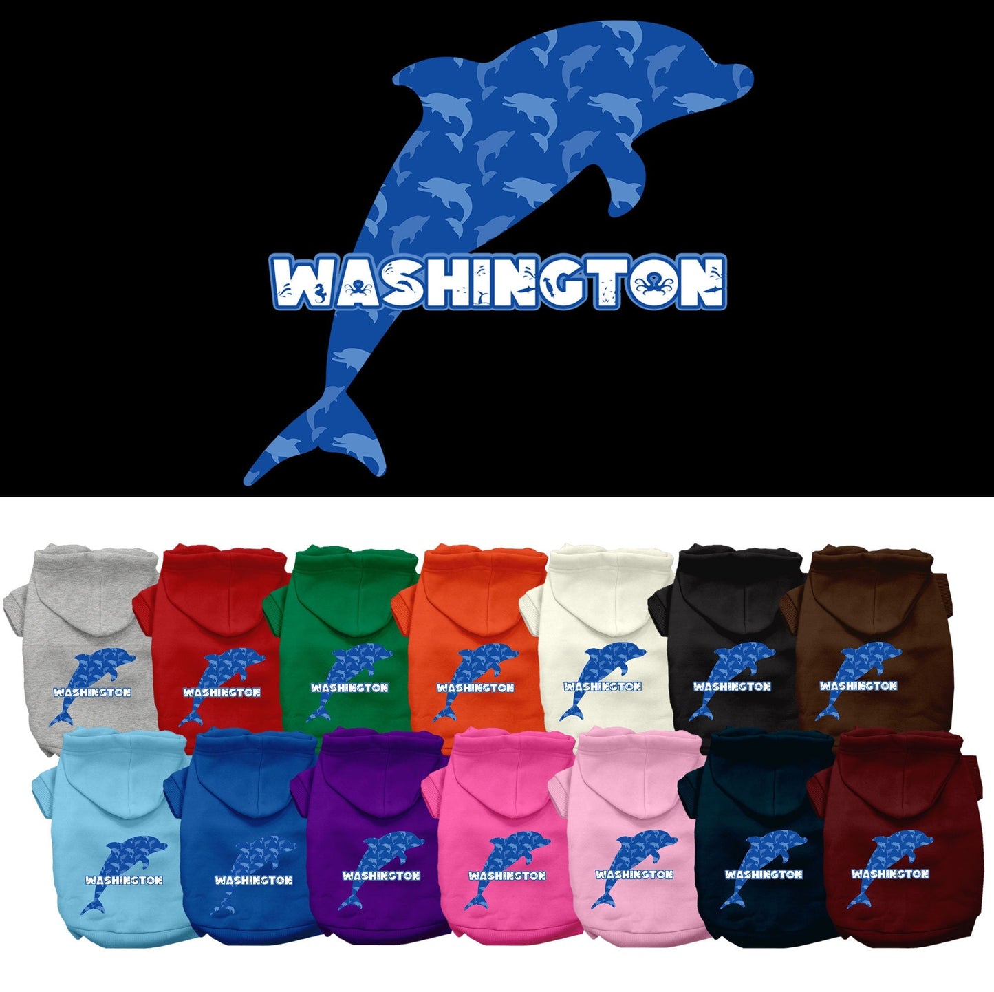 Sudadera con capucha serigrafiada para perros y gatos, para mascotas pequeñas y medianas (tallas XS a XL), "Washington Blue Dolphins"