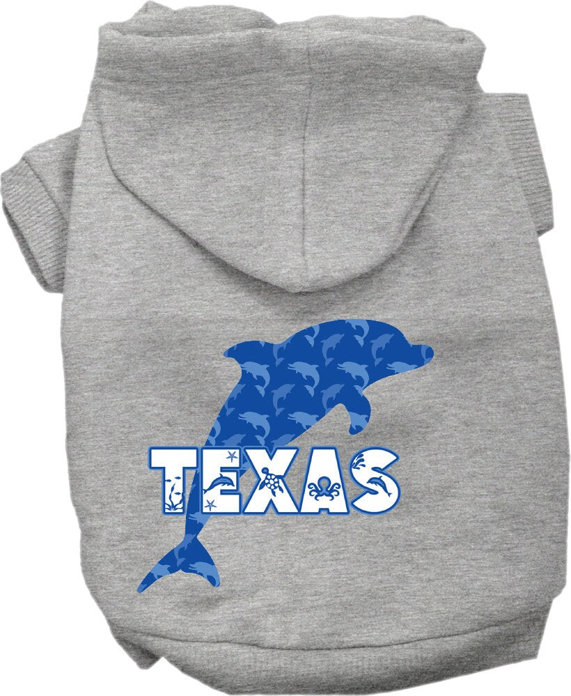 Sudadera con capucha serigrafiada para perros y gatos, para mascotas pequeñas y medianas (tallas XS a XL), "Texas Blue Dolphins"