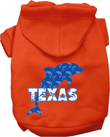 Sudadera con capucha serigrafiada para perros y gatos, para mascotas pequeñas y medianas (tallas XS a XL), "Texas Blue Dolphins"