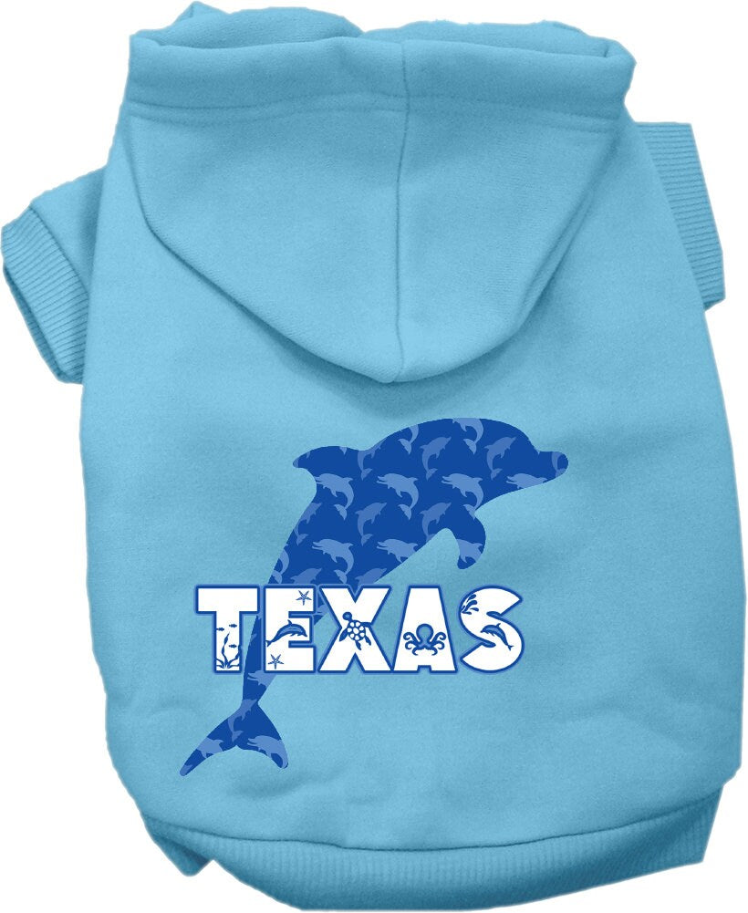 Sudadera con capucha serigrafiada para perros y gatos, para mascotas pequeñas y medianas (tallas XS a XL), "Texas Blue Dolphins"