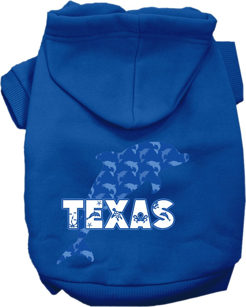 Sudadera con capucha serigrafiada para perros y gatos, para mascotas pequeñas y medianas (tallas XS a XL), "Texas Blue Dolphins"