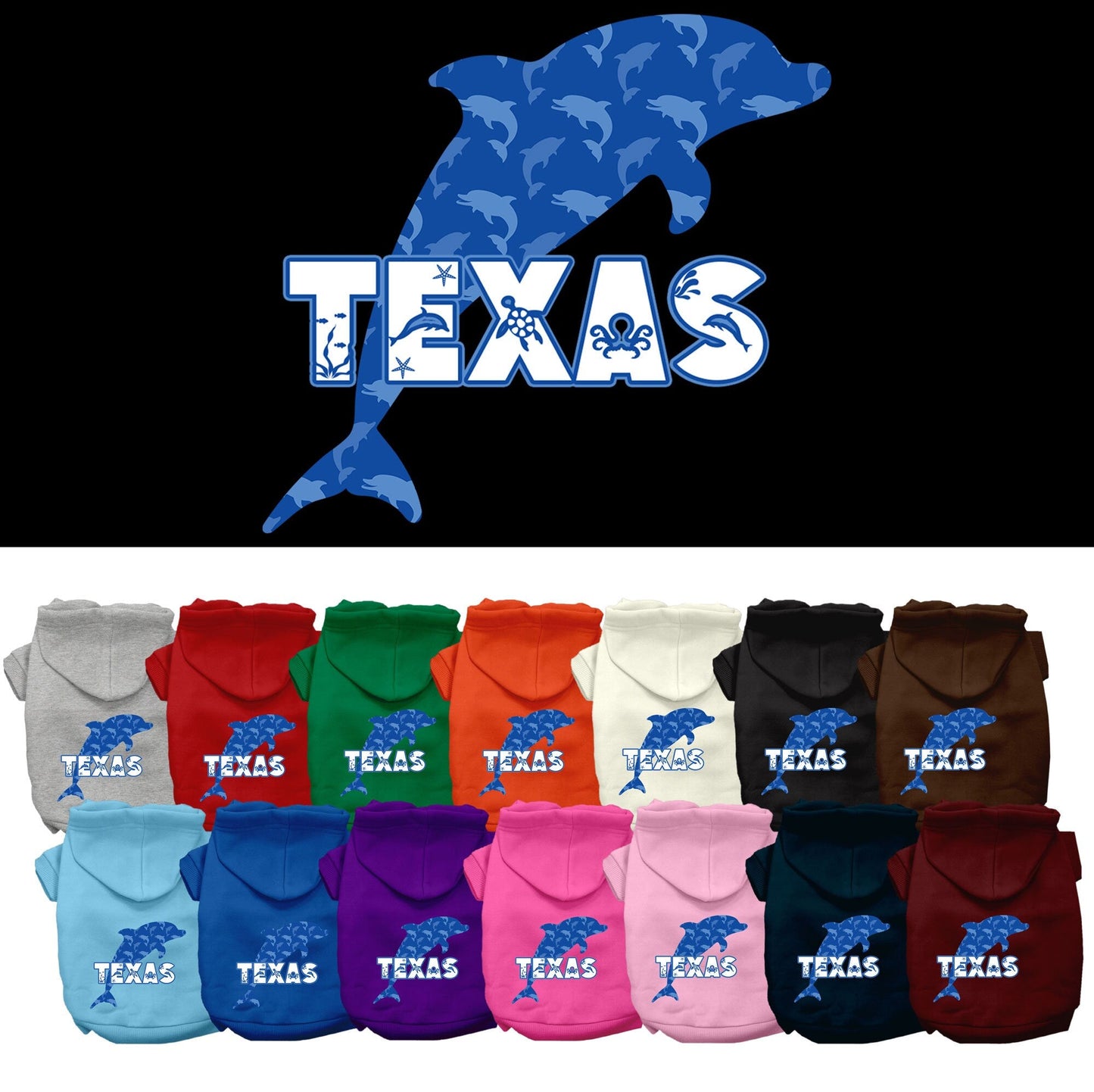 Sudadera con capucha serigrafiada para perros y gatos, para mascotas pequeñas y medianas (tallas XS a XL), "Texas Blue Dolphins"