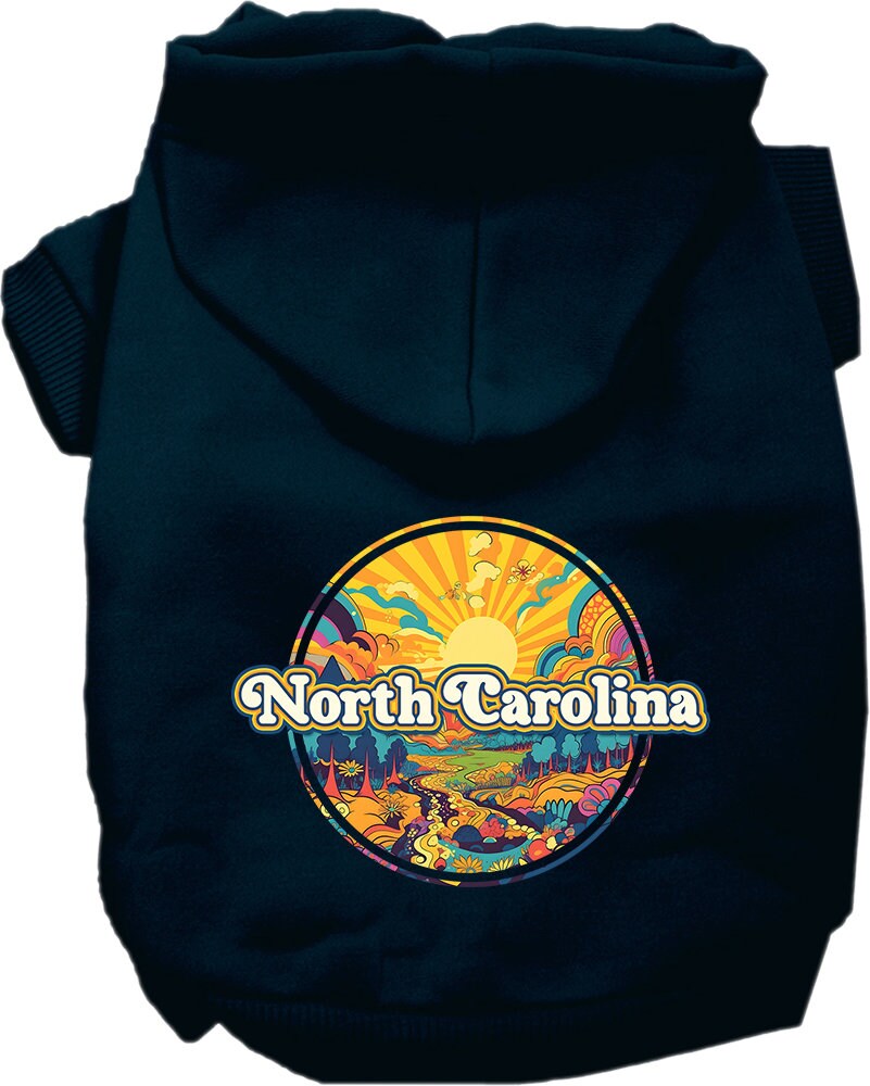 Sudadera con capucha serigrafiada para perros y gatos, para mascotas medianas y grandes (tallas 2XL-6XL), "North Carolina Trippy Peaks"