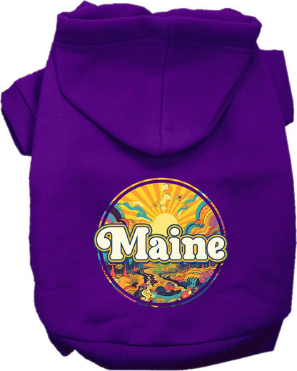 Sudadera con capucha serigrafiada para perros y gatos, para mascotas pequeñas y medianas (tallas XS a XL), "Maine Trippy Peaks"