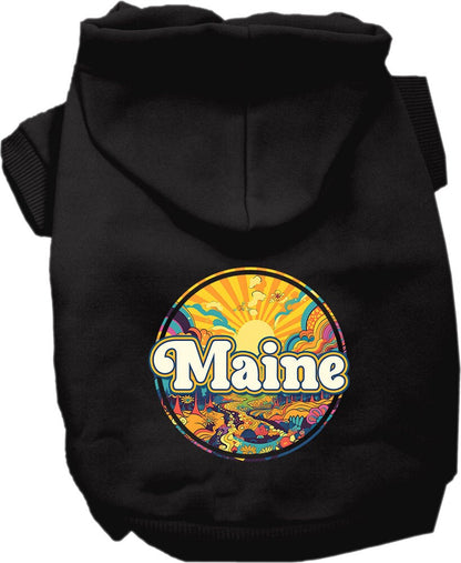 Sudadera con capucha serigrafiada para perros y gatos, para mascotas pequeñas y medianas (tallas XS a XL), "Maine Trippy Peaks"