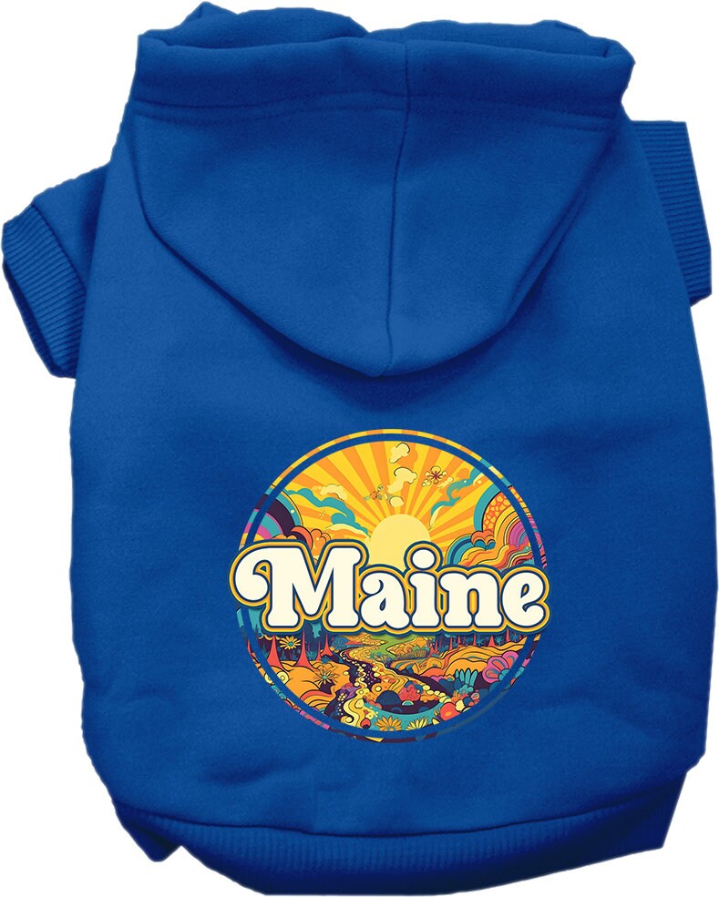 Sudadera con capucha serigrafiada para perros y gatos, para mascotas pequeñas y medianas (tallas XS a XL), "Maine Trippy Peaks"