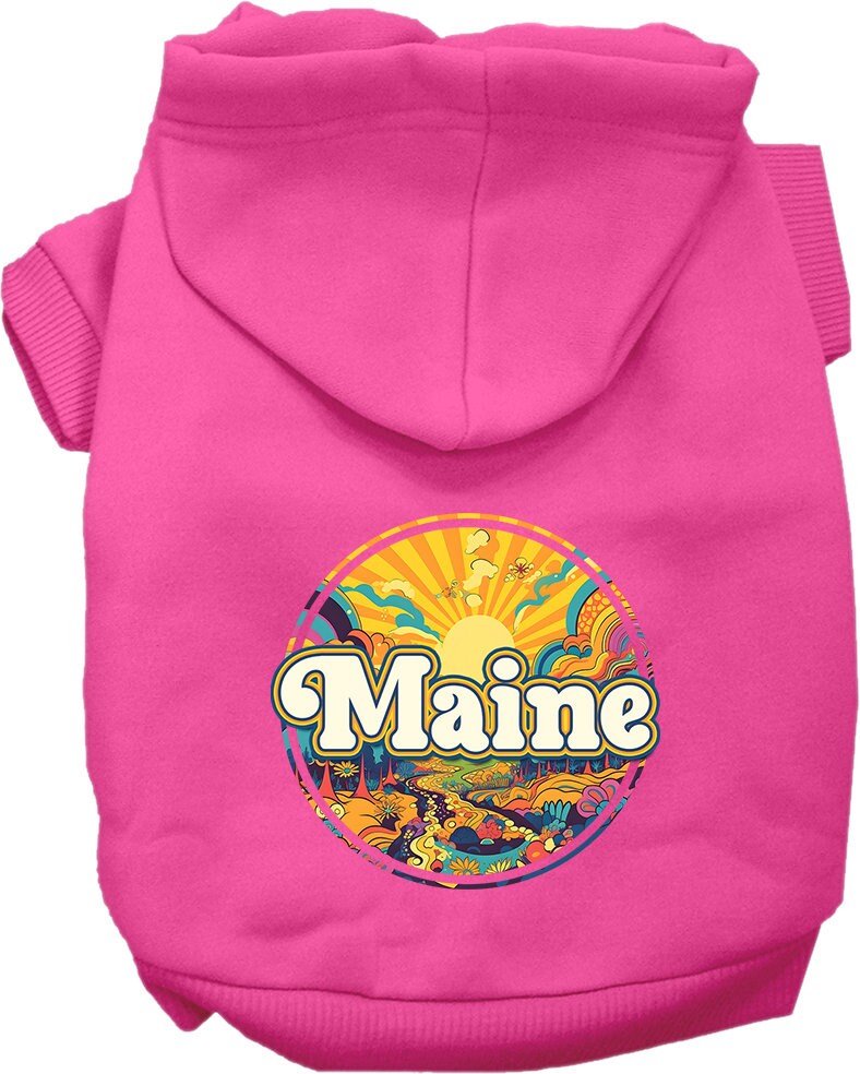 Sudadera con capucha serigrafiada para perros y gatos, para mascotas pequeñas y medianas (tallas XS a XL), "Maine Trippy Peaks"