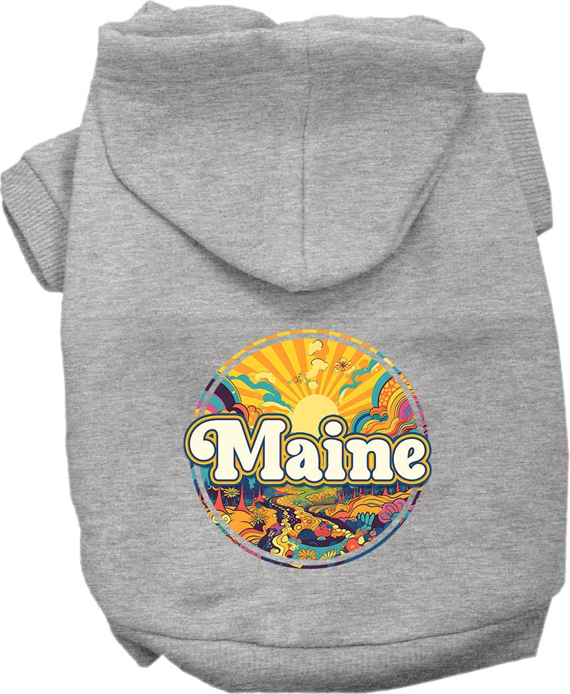 Sudadera con capucha serigrafiada para perros y gatos, para mascotas pequeñas y medianas (tallas XS a XL), "Maine Trippy Peaks"