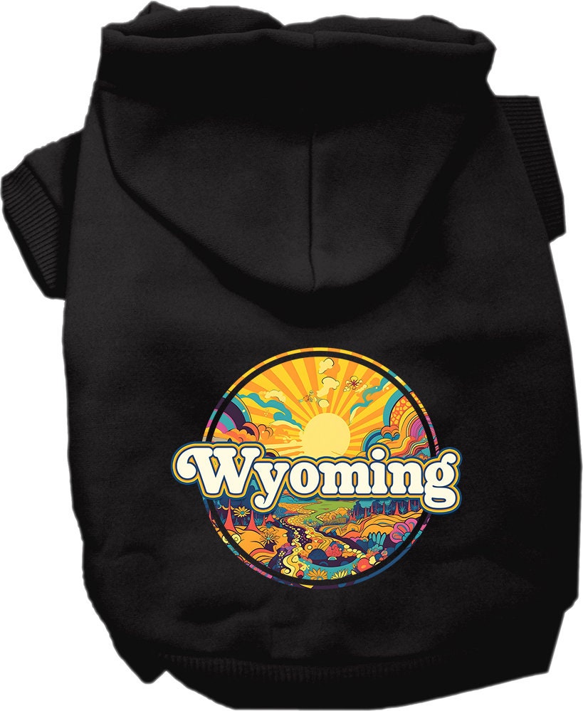 Sudadera con capucha serigrafiada para perros y gatos, para mascotas pequeñas y medianas (tallas XS a XL), "Wyoming Trippy Peaks"