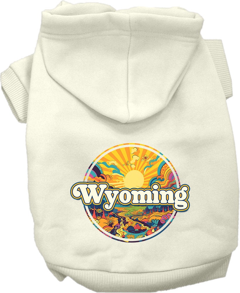 Sudadera con capucha serigrafiada para perros y gatos, para mascotas pequeñas y medianas (tallas XS a XL), "Wyoming Trippy Peaks"