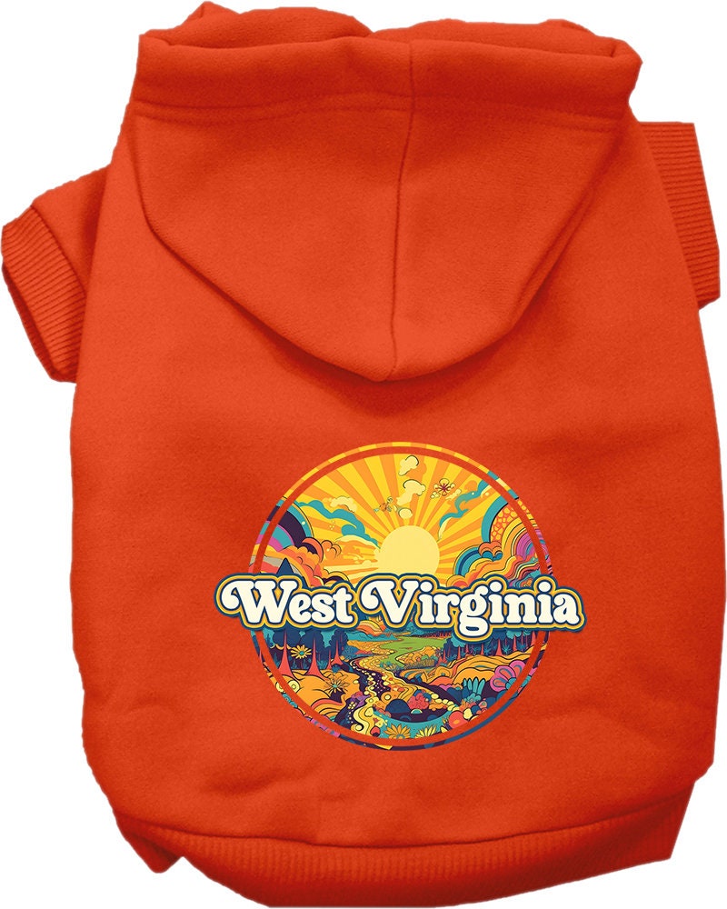 Sudadera con capucha serigrafiada para perros y gatos, para mascotas pequeñas y medianas (tallas XS a XL), "West Virginia Trippy Peaks"