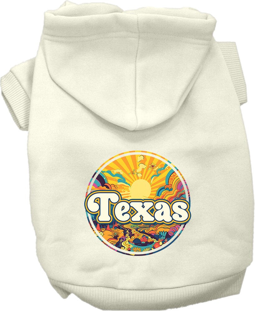 Sudadera con capucha serigrafiada para perros y gatos, para mascotas pequeñas y medianas (tallas XS a XL), "Texas Trippy Peaks"